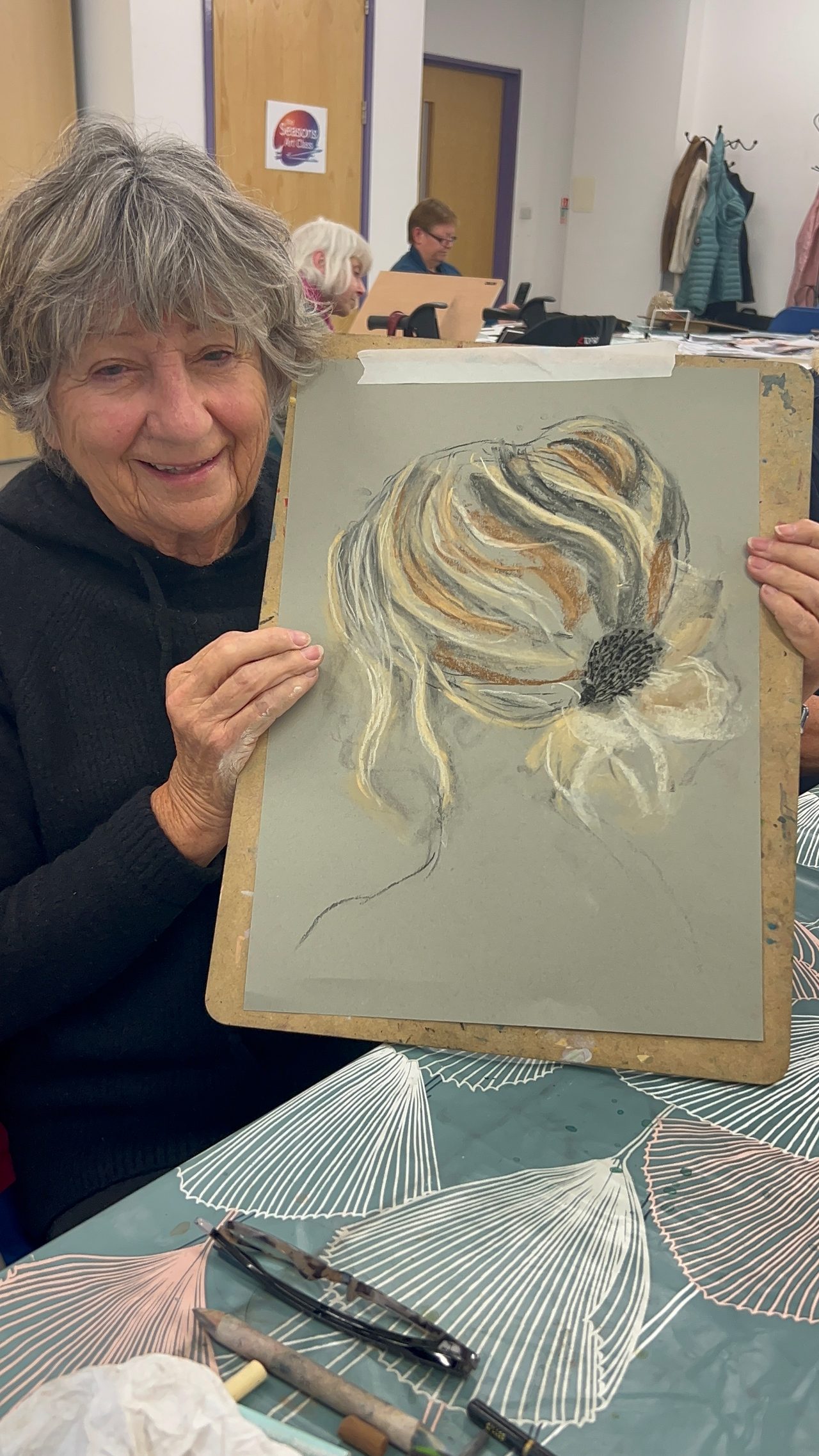 Students painting in class
